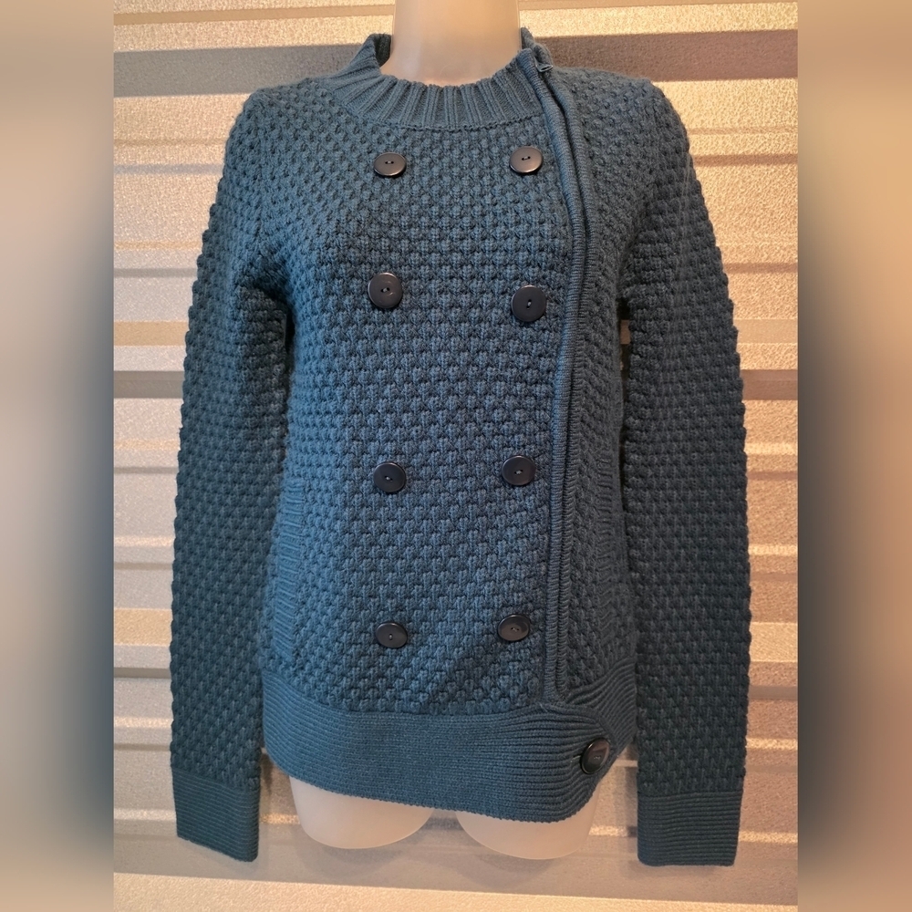 Lux Textured Teal Double-Breasted Sweater